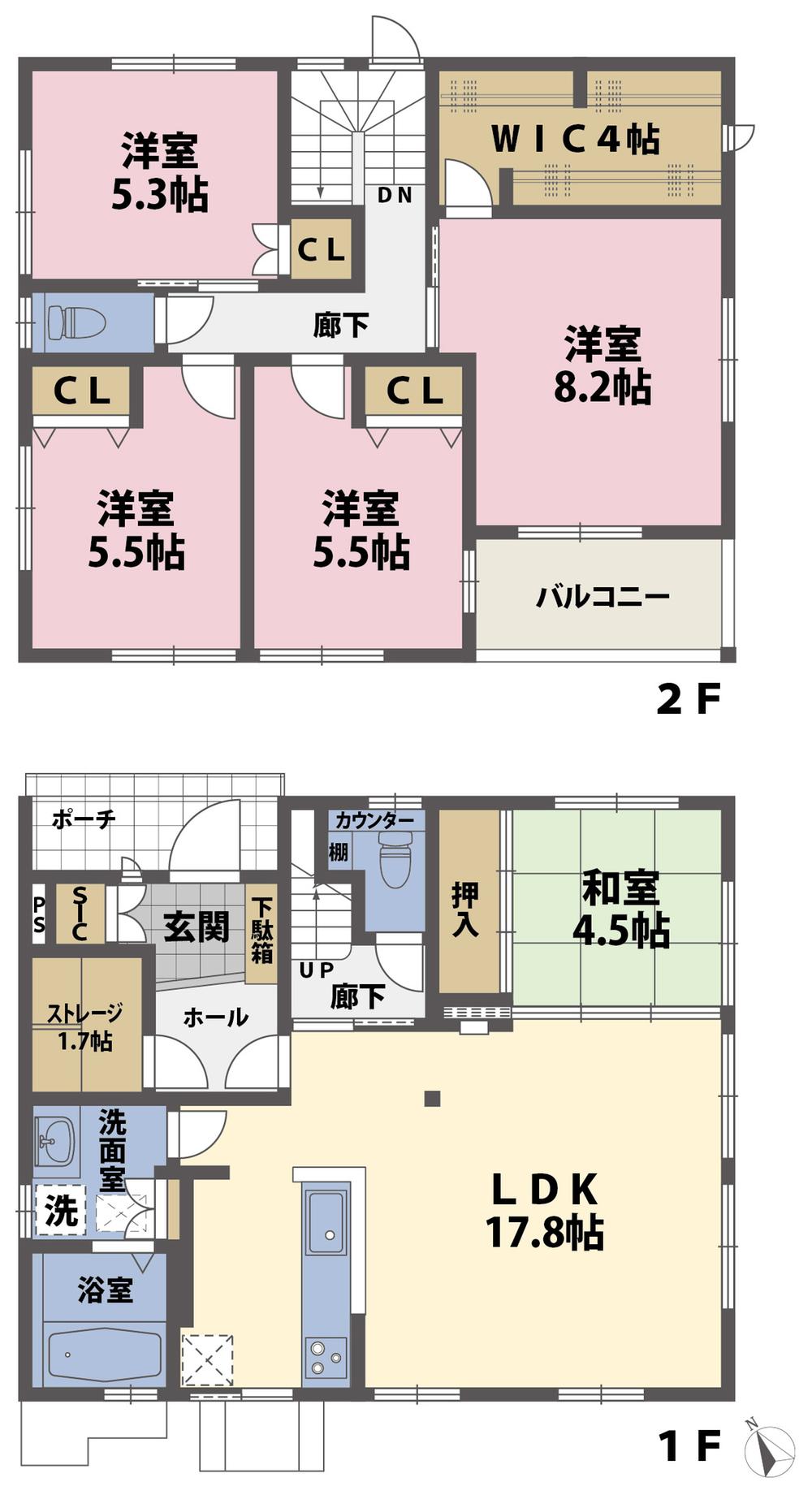 Floor plan. (No.1), Price 24,980,000 yen, 5LDK, Land area 133.79 sq m , Building area 115.71 sq m