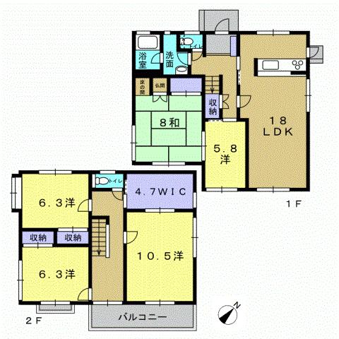 Floor plan. 24,800,000 yen, 5LDK, Land area 195.32 sq m , Building area 146.98 sq m 5LDK