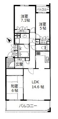 Floor plan. 3LDK, Price 14.2 million yen, Occupied area 76.82 sq m , Balcony area 14.3 sq m