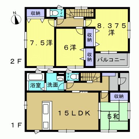 Floor plan. 22,900,000 yen, 4LDK, Land area 126.16 sq m , Building area 98.35 sq m 4LDK