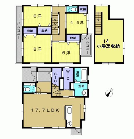 Floor plan. 26,800,000 yen, 4LDK + S (storeroom), Land area 201.61 sq m , Building area 110.22 sq m 4LDK + S