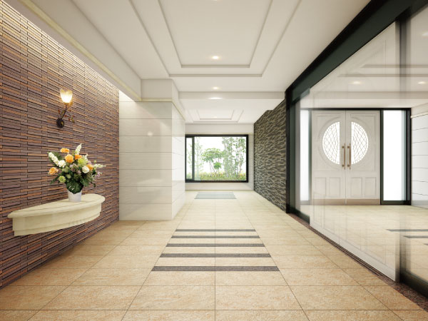Shared facilities.  [Entrance Hall Rendering] Decorate the wall in expressive, Mosaic tiles and antique bracket. In Jer base Tahoru, Views of the planting through the window. Serve with richness and moisture to the everyday landscape, Impressive appearance. It will be worthy of living of the stage to greet the taste of the good life.