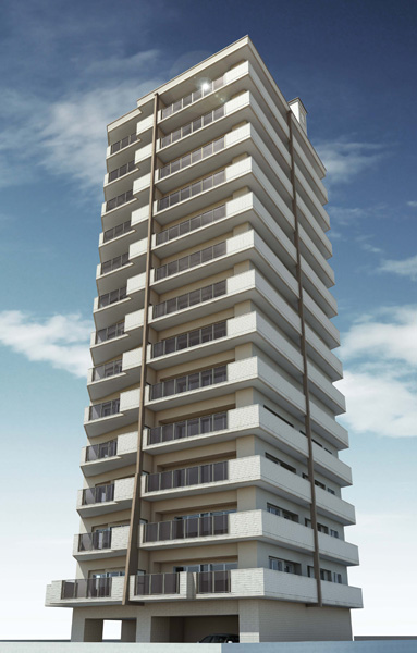 Exterior - Rendering. 14-story tower in the stylish. To enjoy the spectacular views, Balcony adopts glass handrail. Lighting resistance and sense of openness is growing more! !