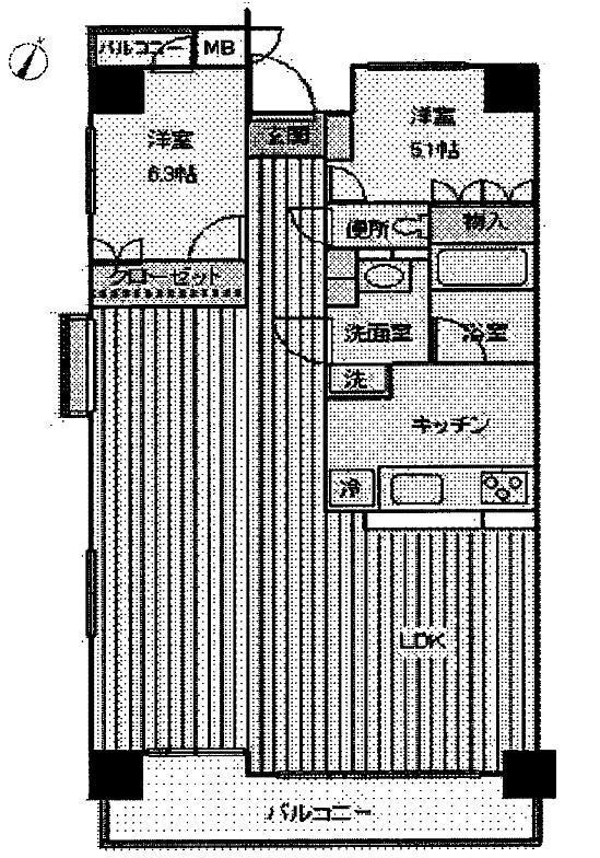 Floor plan. 2LDK, Price 12 million yen, Occupied area 83.63 sq m , Balcony area 12.21 sq m