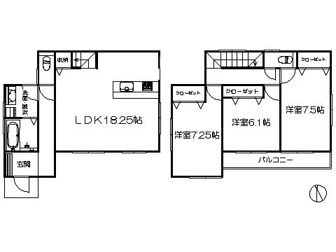 Floor plan. 24,900,000 yen, 3LDK, Land area 202.33 sq m , Building area 95.24 sq m   ※ Drawing current state priority