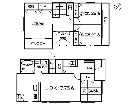 Floor plan. 22,900,000 yen, 4LDK, Land area 142.43 sq m , Building area 102.68 sq m