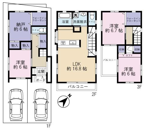 Floor plan. 30,830,000 yen, 3LDK + S (storeroom), Land area 81.65 sq m , Building area 106.82 sq m LDK16.8 Pledge, Hiroshi 6 Pledge, Hiroshi 6.7 Pledge, Hiroshi 6 Pledge, Closet 6 Pledge