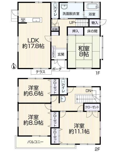 Floor plan. 10.8 million yen, 4LDK, Land area 206.6 sq m , Building area 138.23 sq m