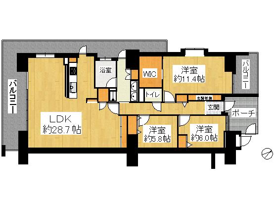 Floor plan. 3LDK, Price 31 million yen, Footprint 119.72 sq m , Balcony area 34.35 sq m