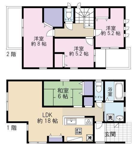Floor plan. 32,100,000 yen, 4LDK, Land area 136.11 sq m , Building area 98.53 sq m LDK18 Pledgeese-style room 6 quires, Hiroshi 8 pledge, Hiroshi 5.2 Pledge, Hiroshi 5.2 Pledge