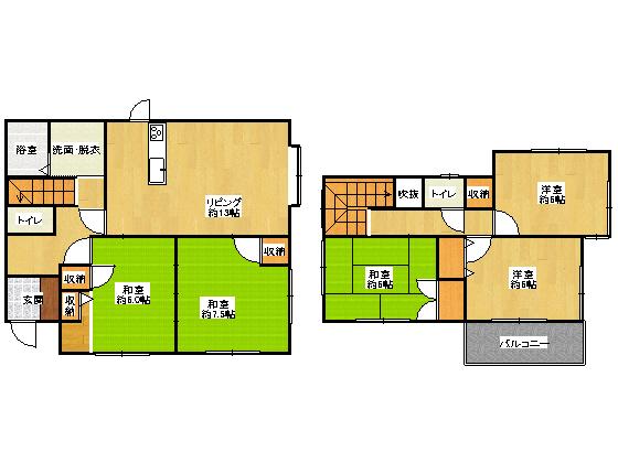 Floor plan. 6.8 million yen, 5LDK, Land area 175.58 sq m , Building area 105.99 sq m