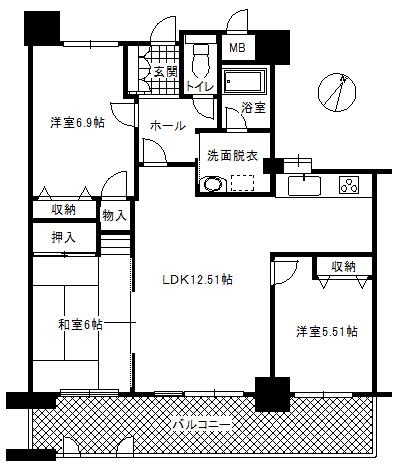 Floor plan. 3LDK, Price 7.5 million yen, Occupied area 75.09 sq m , Balcony area 14.64 sq m