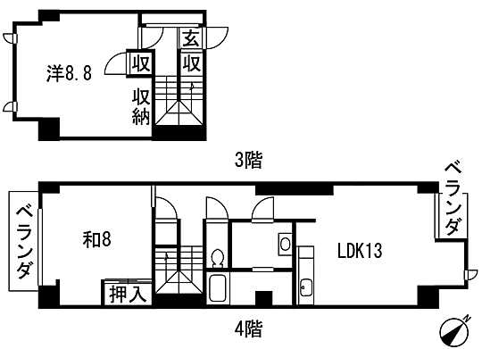 Floor plan. 2LDK, Price 9.5 million yen, Footprint 89.4 sq m 2LDK