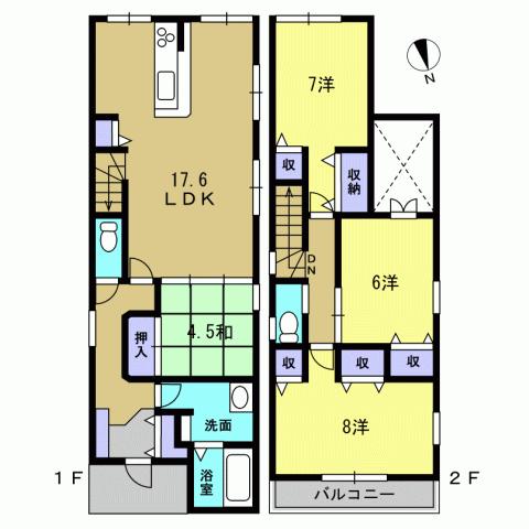 Floor plan. 26,180,000 yen, 4LDK, Land area 121.58 sq m , Building area 106.4 sq m 4LDK