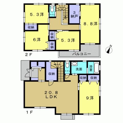 Floor plan. 23.8 million yen, 5LDK, Land area 256.08 sq m , Building area 137.45 sq m 5LDK