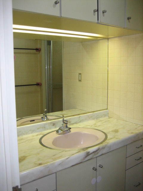 Washroom. Basin that can be used comfortably with one side mirror wall!