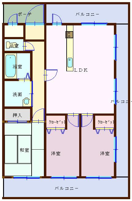 Floor plan. 3LDK, Price 17.3 million yen, Occupied area 70.26 sq m , Balcony area 32.83 sq m southeast angle room, Three-sided balcony!