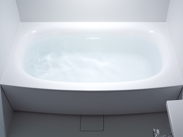 Bathing-wash room.  [Arcuate tub and pop-up drain plug] Tub, Given the design and comfort, Adopt an arcuate to draw a soft arch. You can also expect a relaxing effect because it fit on the body. Also, In the pop-up drain plug, Drainage in the one-touch operation of the press of a plug. No dirt tend to chain, Bathtub of cleaning will also be finished more easily.