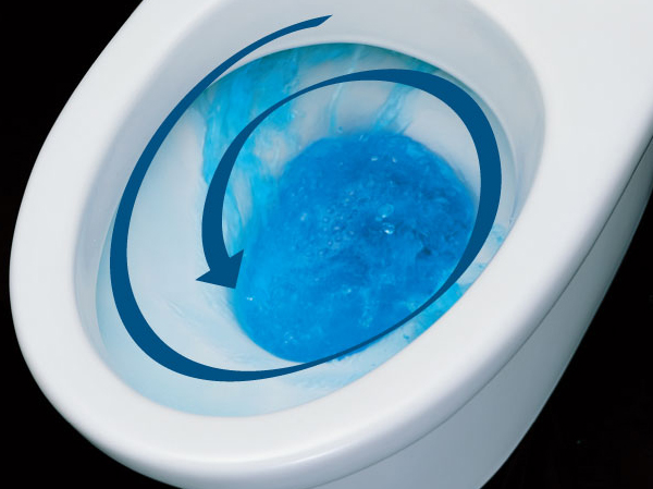Toilet.  [100% siphon cleaning] The new method to flow round the water from the top of the toilet bowl, Provide strong detergency. Whole will wash away the dirt in the toilet bowl. (Conceptual diagram)