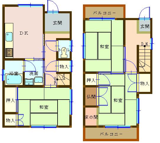 Floor plan. 8.8 million yen, 3DK, Land area 89.67 sq m , Yang This view good at building area 64.58 sq m 2 sided balcony