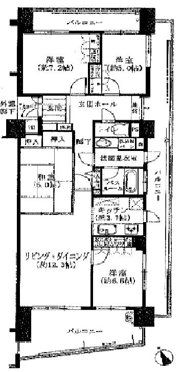 Floor plan. 4LDK, Price 19.5 million yen, Occupied area 94.09 sq m , Balcony area 42.9 sq m