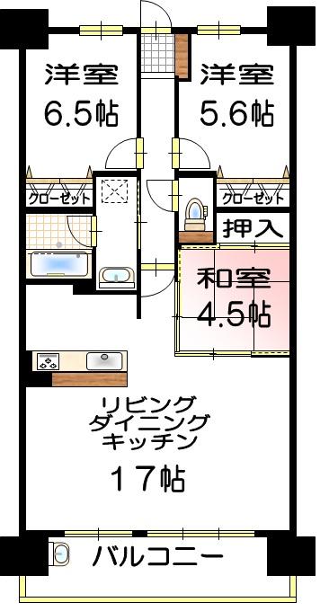 Floor plan. 3LDK, Price 22,300,000 yen, Footprint 72.8 sq m , Balcony area 11.7 sq m ion Mihara