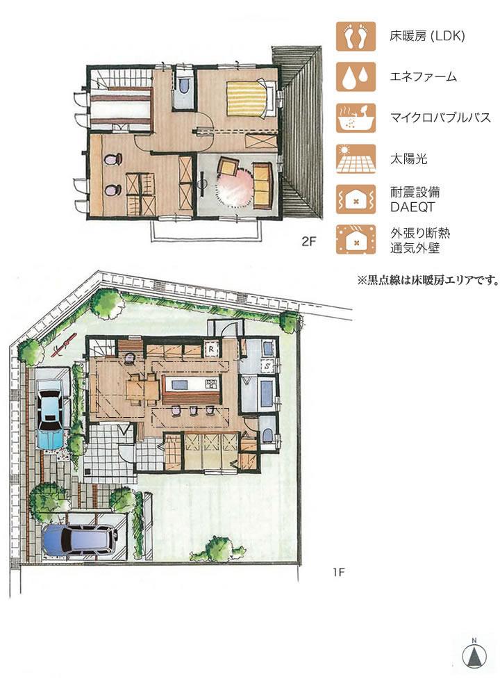 Floor plan.  [No. 12 place] So we have drawn on the basis of the Plan view] drawings, Plan and the outer structure ・ Planting, such as might actually differ slightly from.  Also, furniture ・ car ・ The bicycle not included in the price. 