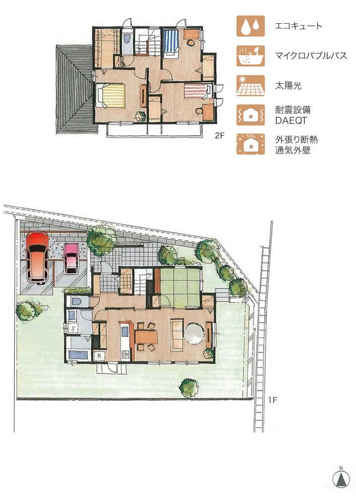 Floor plan.  [No. 14 place] So we have drawn on the basis of the Plan view] drawings, Plan and the outer structure ・ Planting, such as might actually differ slightly from.  Also, furniture ・ Car, etc. are not included in the price. 
