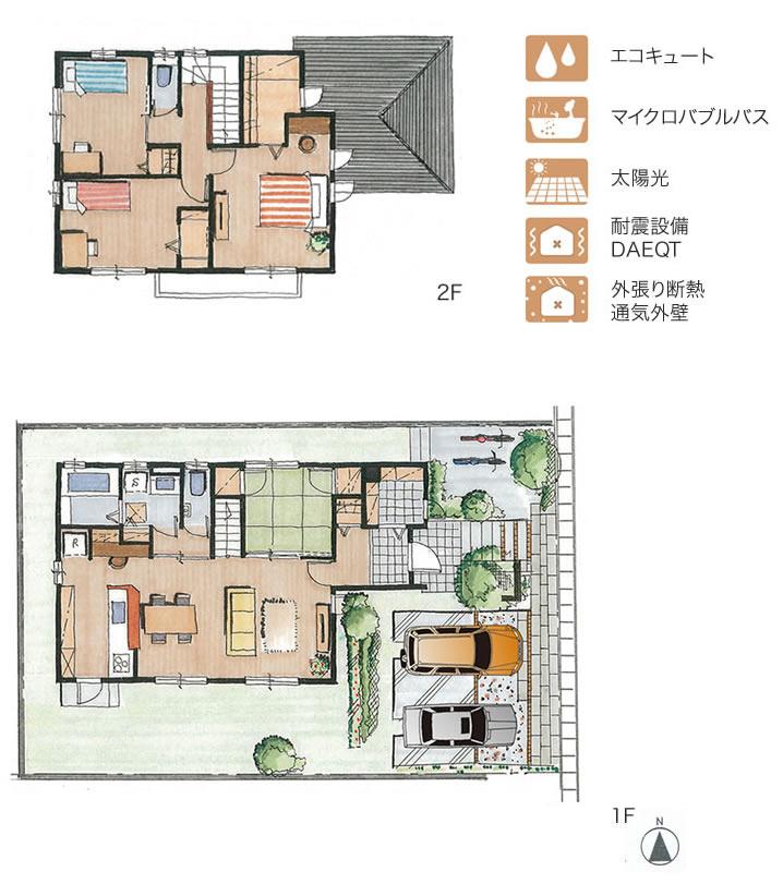 Floor plan.  [No. 15 place] So we have drawn on the basis of the Plan view] drawings, Plan and the outer structure ・ Planting, such as might actually differ slightly from.  Also, furniture ・ car ・ The bicycle not included in the price. 