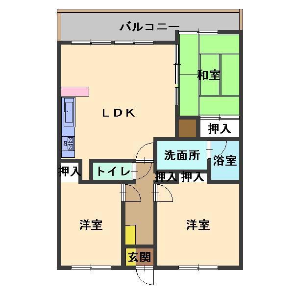 Floor plan. 3LDK, Price 13,850,000 yen, Occupied area 66.58 sq m