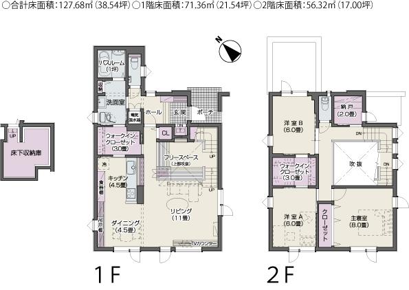Floor plan. 29,980,000 yen, 3LDK + S (storeroom), Land area 221.43 sq m , Building area 127.68 sq m model house floor plan