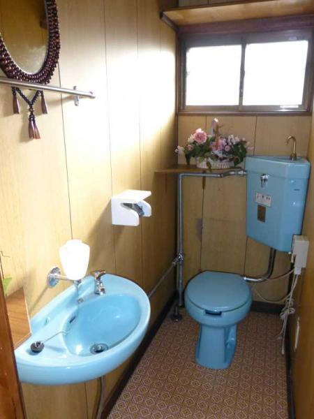 Toilet. Restroom, which was coordinated by the vivid blue