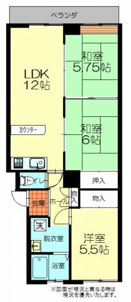 Floor plan. 3LDK, Price 1.8 million yen, Occupied area 63.19 sq m