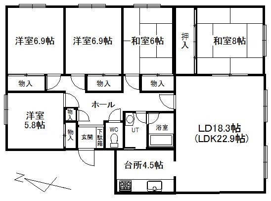 Floor plan. 5LDK, Price 12.8 million yen, Footprint 119.54 sq m , Balcony area 12 sq m