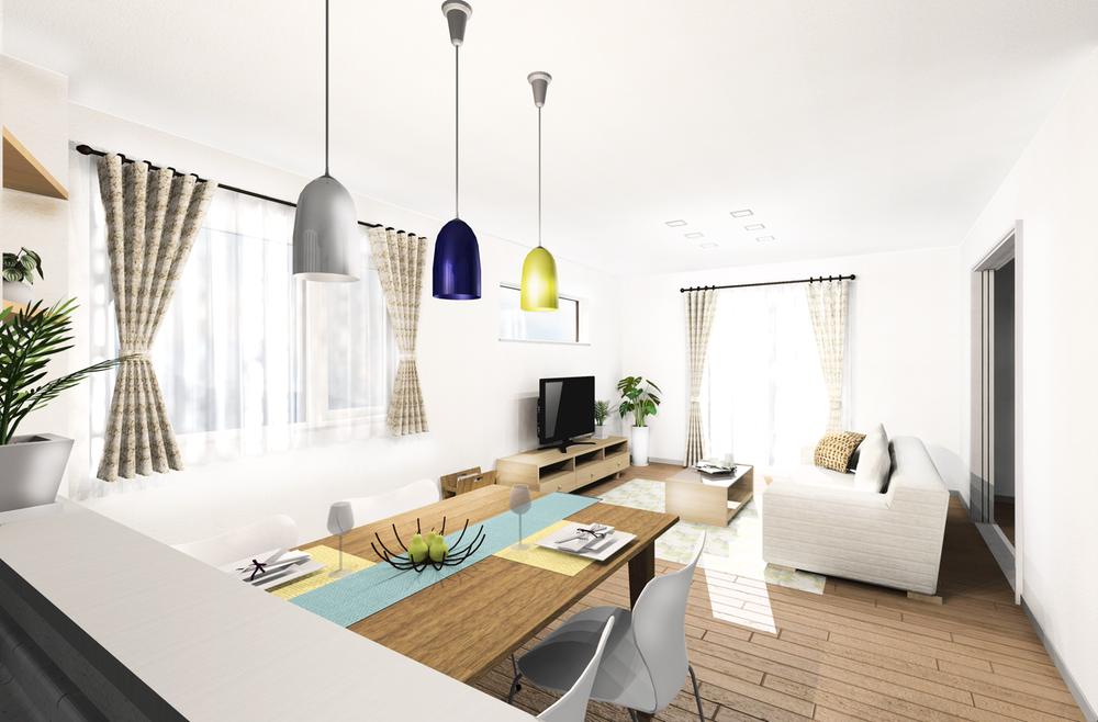 Rendering (introspection). Bright living room with two-sided lighting ・ Dining is likely to deepen the communication family gatherings (No. 42 place dining Perth)