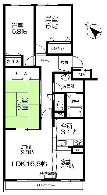 Floor plan. 3LDK, Price 7.9 million yen, Occupied area 79.44 sq m , Balcony area 7.04 sq m