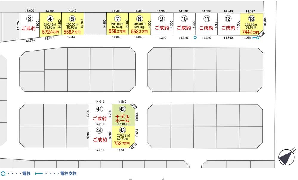 The entire compartment Figure. <La ・ Verde Nopporo> compartment view. Order including a good corner lot and the south-facing residential land of per positive residential land 6 compartment subdivision! All sections 60 square meters or more of the large site spaces are various way to enjoy, such as gardening and barbecue