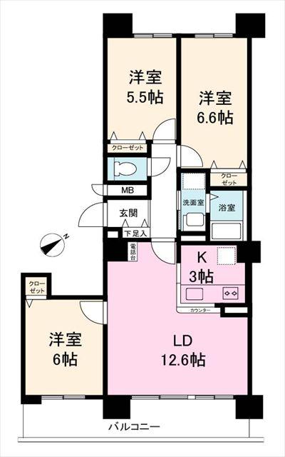 Floor plan. 3LDK, Price 8.8 million yen, Occupied area 69.06 sq m , Balcony area 10.87 sq m