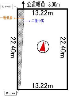 Compartment figure. Land price 7.8 million yen, Land area 296.42 sq m   ※ Applications Industry   Up to 40m from Bunkyo through the center line of the second kind high-rise, And later becomes a kind low-rise, Building coverage ・ It will be the weighted average by the site area in the volume rate both within each district of. Usage Restrictions of the building is subject to the application area, which accounts for more than half limit. 