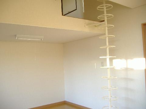 Non-living room. Stairs cute loft with Western-style