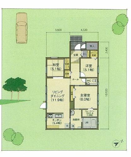 Floor plan. 31,900,000 yen, 3LDK, Land area 408.57 sq m , Is a floor plan that is rich in building area 93.97 sq m one-story. There is also a parking space.