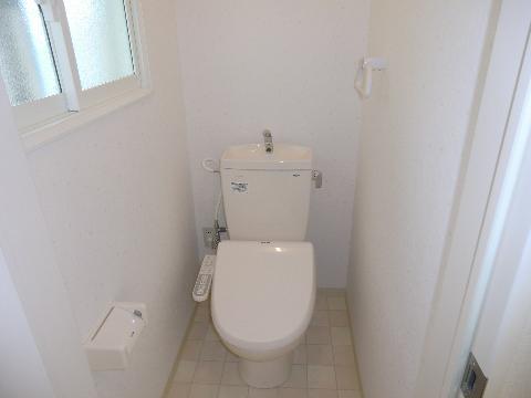 Toilet. With hot water shower toilet seat replaced.
