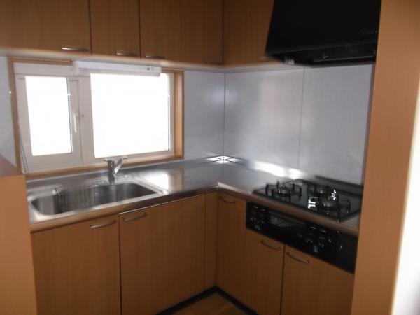 Kitchen. L-shaped kitchen is easy to use.