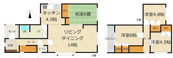 Floor plan. 14.8 million yen, 4LDK, Land area 185.25 sq m , Building area 94.14 sq m