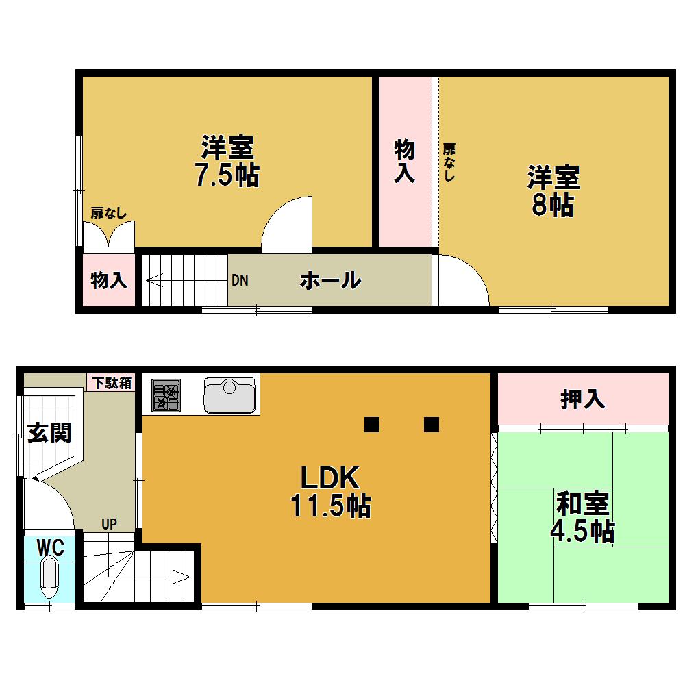 Floor plan. 800,000 yen, 3LDK, Land area 73.44 sq m , Building area 73.44 sq m