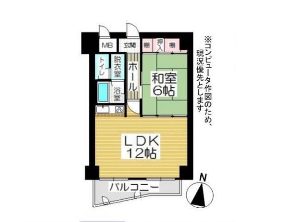Floor plan. 1LDK, Price 6.3 million yen, Occupied area 44.45 sq m