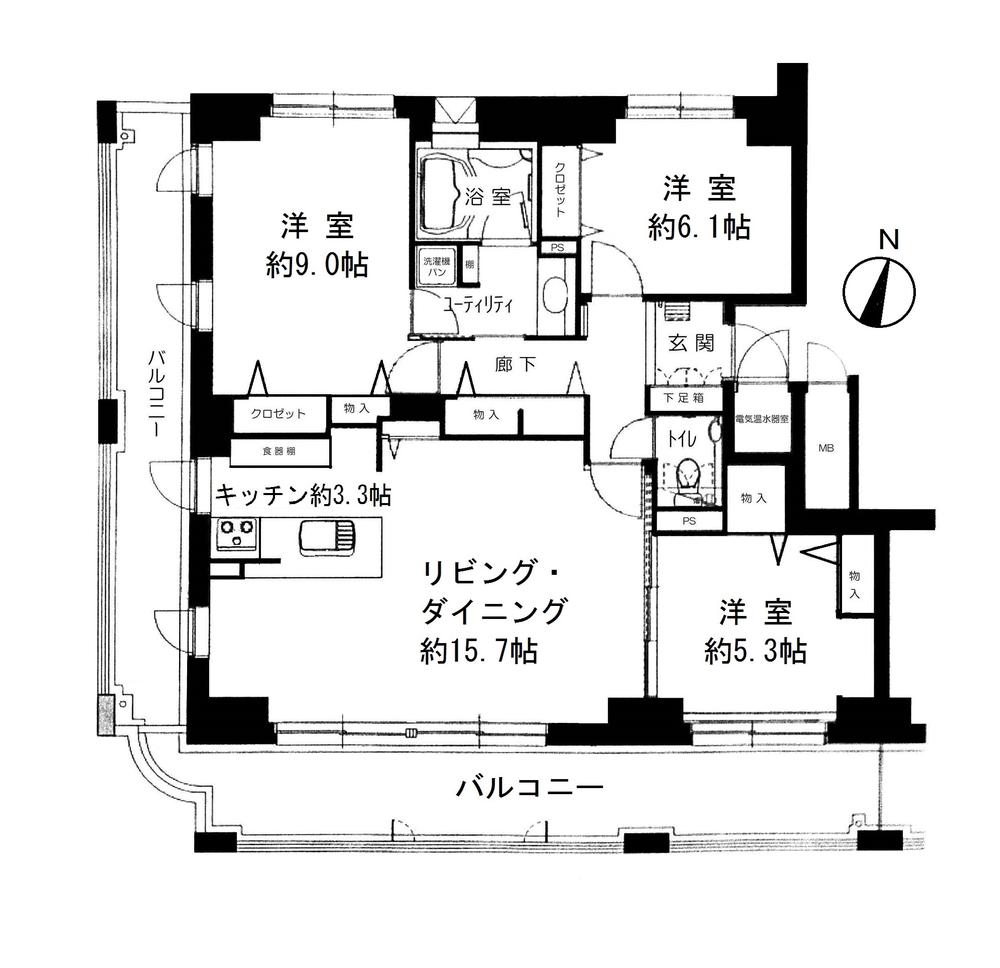 Floor plan. 3LDK, Price 22,300,000 yen, Occupied area 89.97 sq m , Balcony area 34.21 sq m