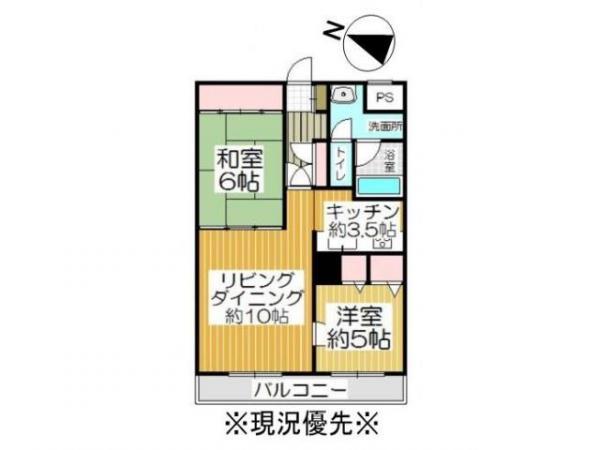 Floor plan. 2LDK, Price 6.5 million yen, Occupied area 53.86 sq m