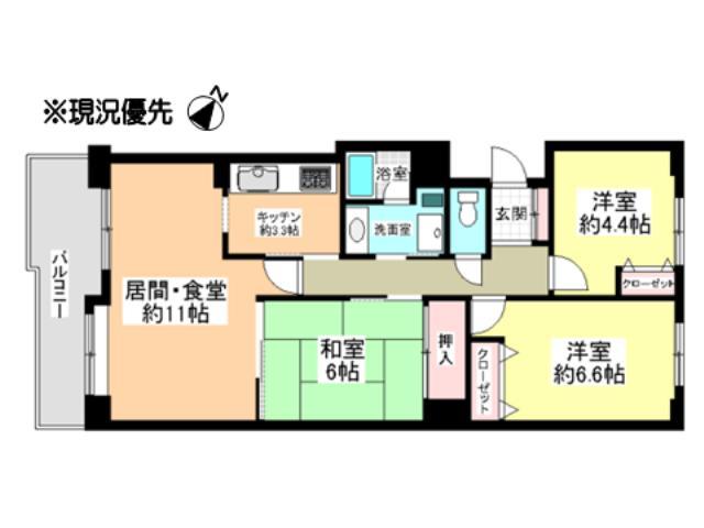 Floor plan. 3LDK, Price 10.8 million yen, Occupied area 72.29 sq m , Balcony area 8.26 sq m Floor
