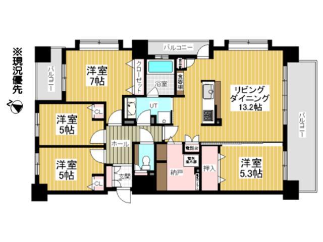 Floor plan. 4LDK, Price 21,800,000 yen, Occupied area 92.51 sq m , Balcony area 18.64 sq m Floor